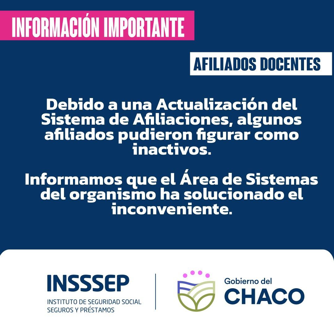 *INSSSEP: INFORMACIÓN IMPORTANTE PARA AFILIADOS DOCENTES*