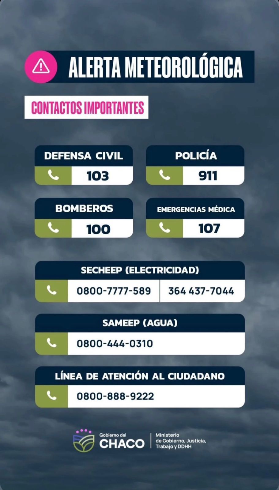 🚨 Chaco: Rige un alerta por tormentas fuertes para esta noche y el domingo‼️