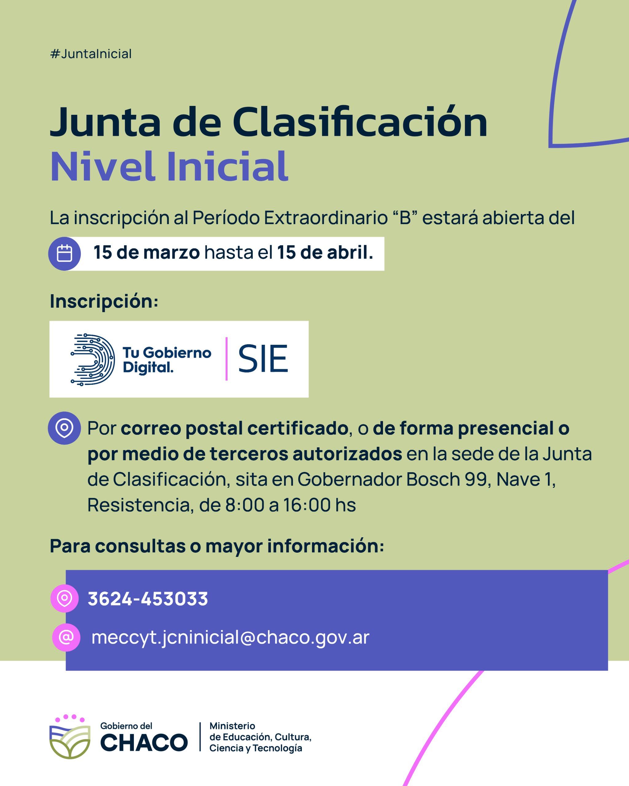 *JUNTA DE CLASIFICACI&Oacute;N DE NIVEL INICIAL: EL 15, ABRIRA INSCRIPCI&Oacute;N EXTRAORDINARIA*