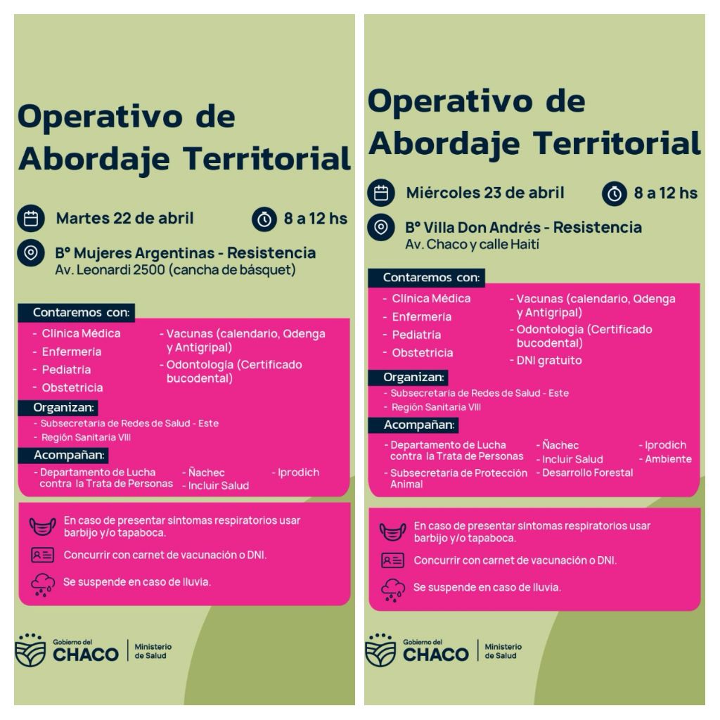SALUD: NUEVOS OPERATIVOS DE ABORDAJE TERRITORIAL