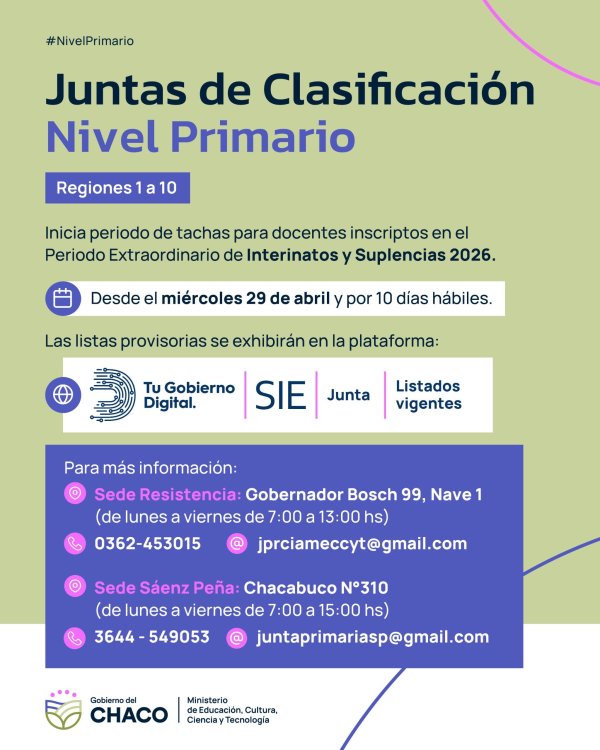 *SE INICI&Oacute; EL PER&Iacute;ODO DE TACHAS PARA DOCENTES DE NIVEL PRIMARIO INSCRIPTOS EN INTERINATOS Y SUPLENCIAS*