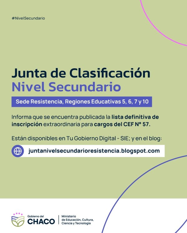 *NIVEL SECUNDARIO: PUBLICARON LAS LISTAS DEFINITIVAS PARA CARGOS DEL CEF N&deg; 57*