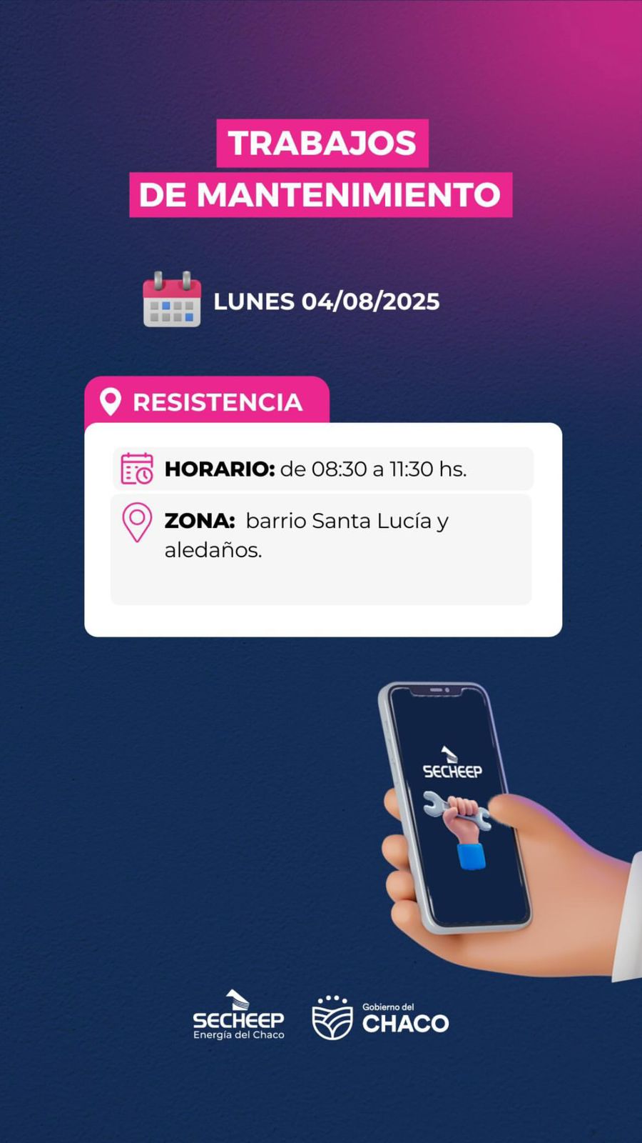 ESTE LUNES: SECHEEP REALIZARÁ TAREAS DE MANTENIMIENTO EN RESISTENCIA