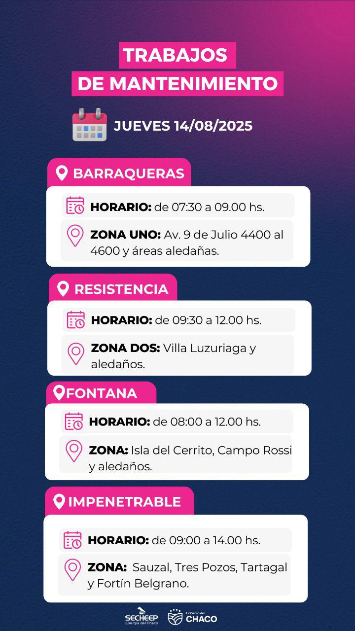 ESTE JUEVES 14: SECHEEP REALIZARÁ TRABAJOS DE MANTENIMIENTO