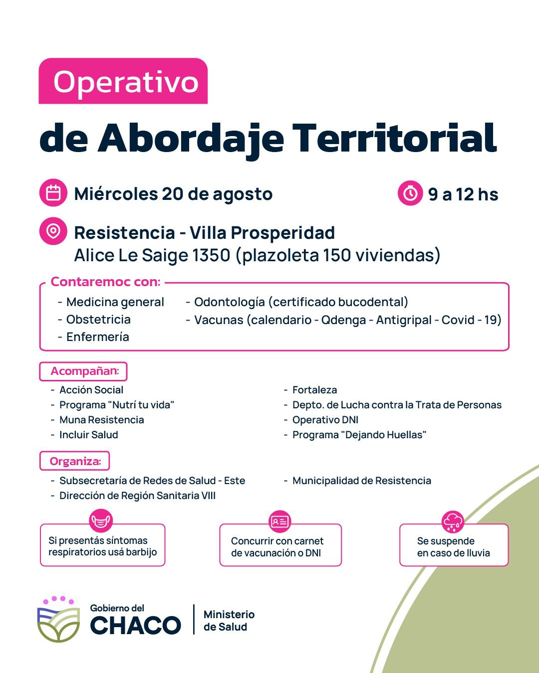 SALUD: NUEVO OPERATIVO DE ABORDAJE TERRITORIAL EN RESISTENCIA