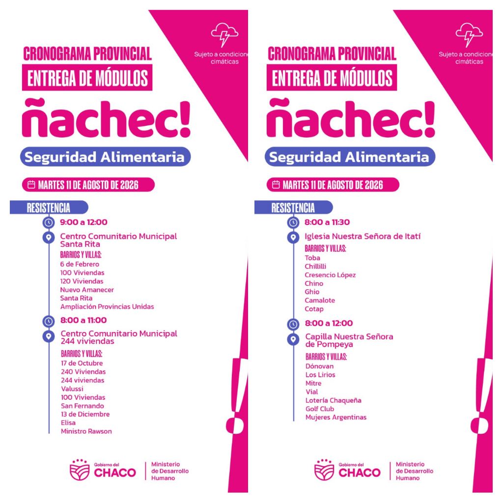 *DESARROLLO HUMANO INFORM&Oacute; LA ENTREGA DE M&Oacute;DULOS ALIMENTARIOS &Ntilde;ACHEC PARA ESTE MARTES EN RESISTENCIA*