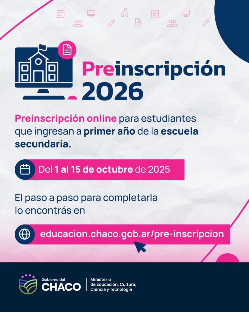 El °1 de octubre habré la preinscripción online al nivel secundario 