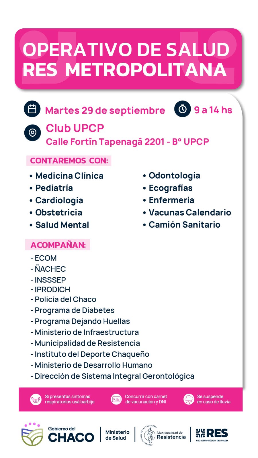 *RES, ESTE MARTES 29: EL OPERATIVO INTEGRAL DE SALUD LLEGA AL BARRIO UPCP*