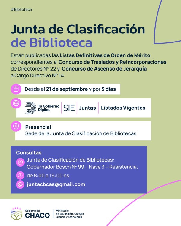 *BIBLIOTECAS: EDUCACI&Oacute;N PUBLIC&Oacute; LAS LISTAS DEFINITIVAS DE ORDEN DE M&Eacute;RITO DE CONCURSOS DOCENTES*