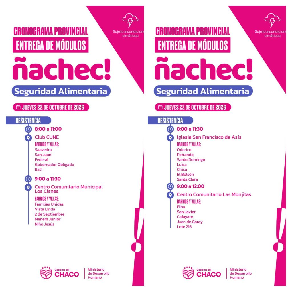 *Programa &Ntilde;ACHEC en Resistencia.   Entregas de m&oacute;dulos alimentarios, para este jueves 22 de octubre.