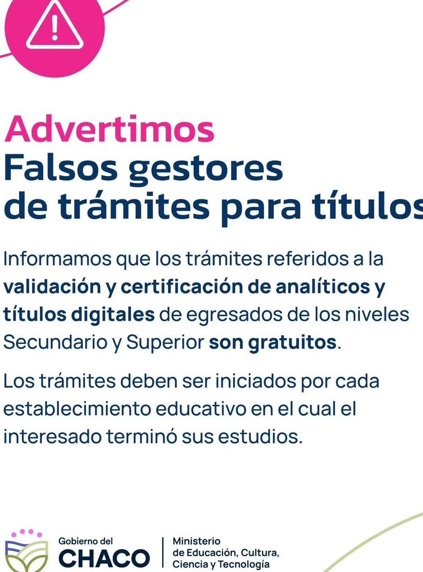EDUCACIÓN ACLARA QUE LOS TRÁMITES DE VALIDACIÓN Y CERTIFICACIÓN DE TÍTULOS SON GRATUITOS